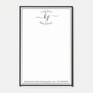Black White Monogram Script From The Desk Of  Post-it Notes