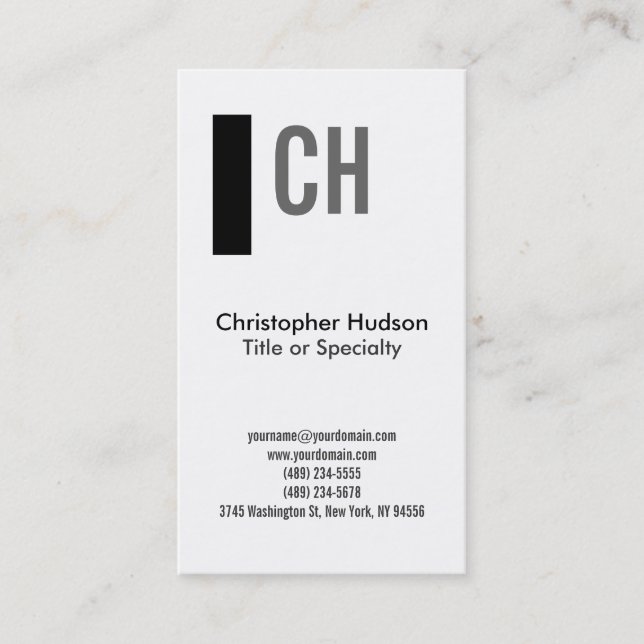 Black White Monogram Simple Plain Business Card (Front)