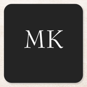 Black White Monogram  Square Paper Coaster