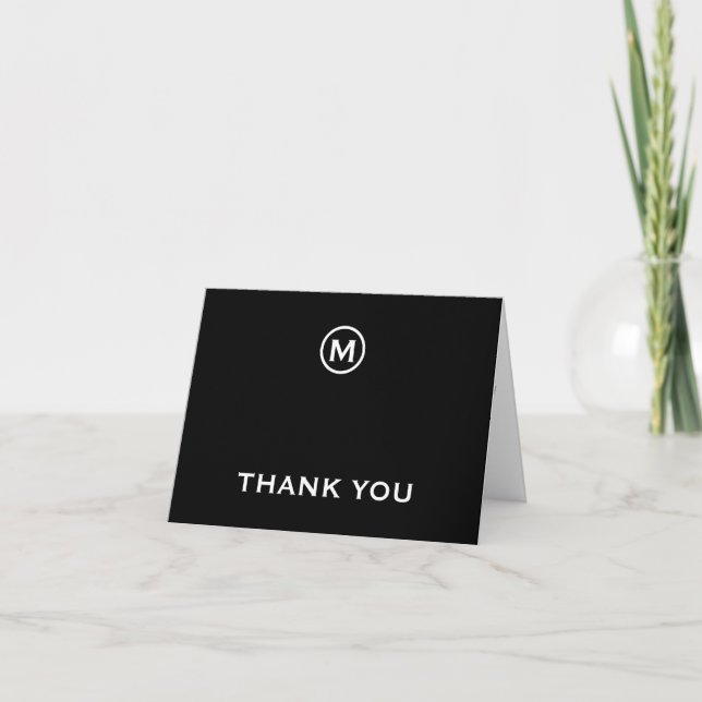 Black White Monogram Thank You Note Card (Front)