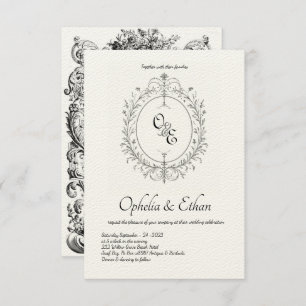 Black & white Monogram Victorian crest Invitation