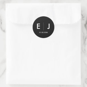Black & White Monogram Wedding Classic Round Sticker