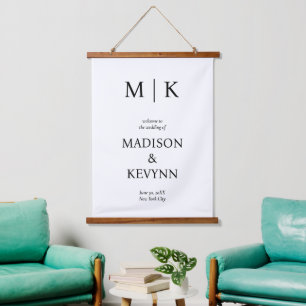 Black & White Monogram Wedding Hanging Tapestry