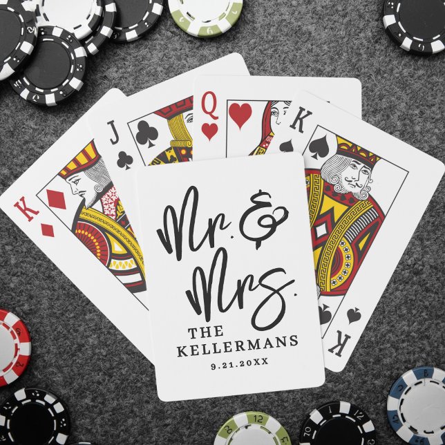 Black White Monogram Wedding Playing Cards (Black White Monogram Wedding Poker Cards)