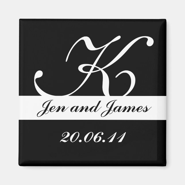Black & White Monogram Wedding Save the Dates Magnet (Front)