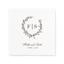 Black & White Monogram Wreath Disposable Napkins