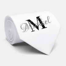 Black & White Monogramed Necktie
