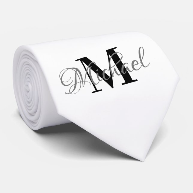 Black & White Monogramed Necktie (Rolled)