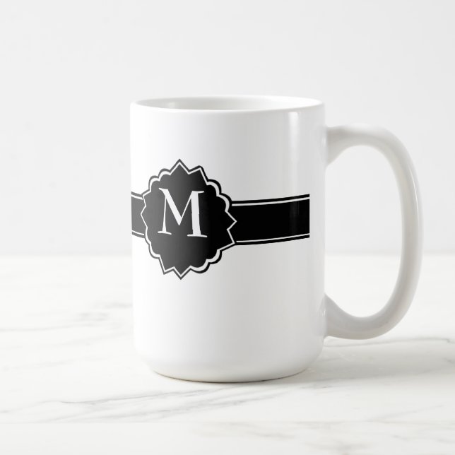 Black White Monogrammed Coffee Mug (Right)