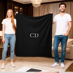 Black white monogrammed initials modern fleece blanket