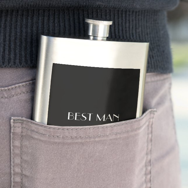 Black White Monogrammed Name Best Man Typography Hip Flask (In Situ)