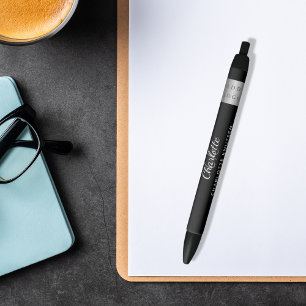 Black white monogrammed name business logo black ink pen