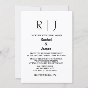 Black White Monograms Minimal Elegant Wedding Invitation