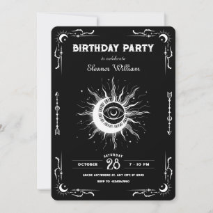 Black white moon sun tarot celestial birthday invitation