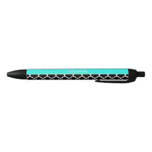 Black White Moroccan #5 Brt Aqua Name Monogram Ink Pen