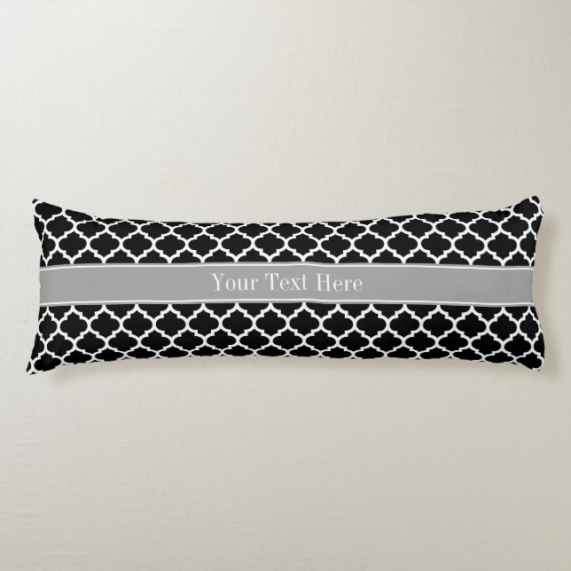 Black White Moroccan #5 Dark Grey Name Monogram Body Cushion (Front)
