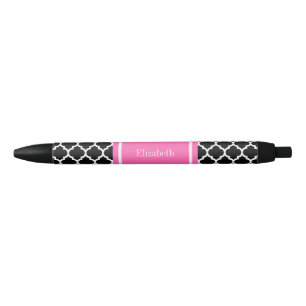 Black White Moroccan #5 Hot Pink #2 Name Monogram Black Ink Pen
