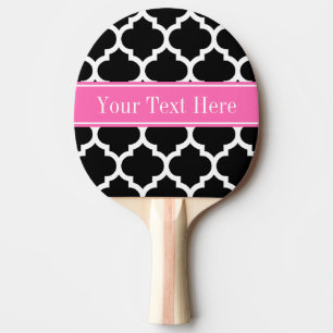Black White Moroccan #5 Hot Pink #2 Name Monogram Ping Pong Paddle