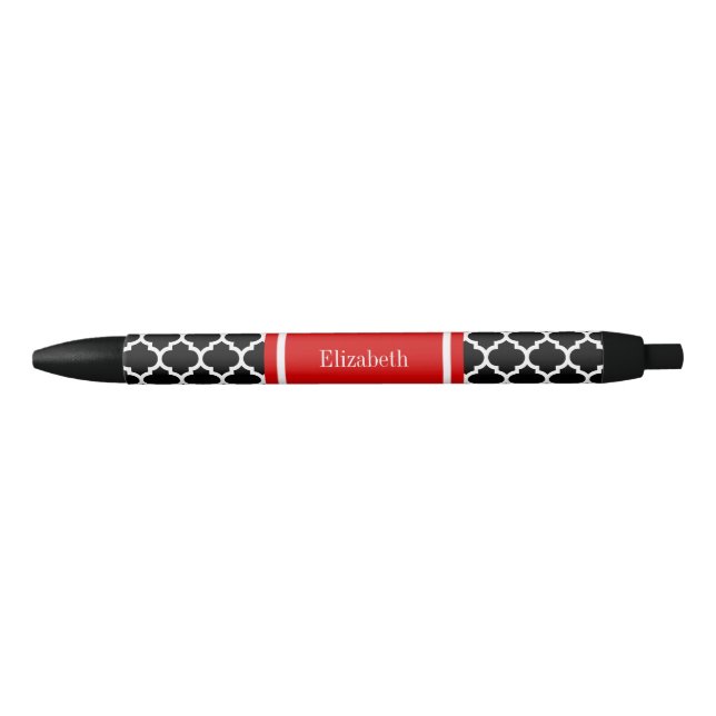 Black White Moroccan #5 Red Name Monogram Ink Pen (Front)
