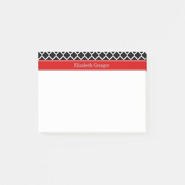 Black White Moroccan #5 Red Name Monogram Post-it Notes (Front)