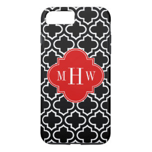 Black White Moroccan #6 Red 3 Initial Monogram iPhone 8 Plus/7 Plus Case