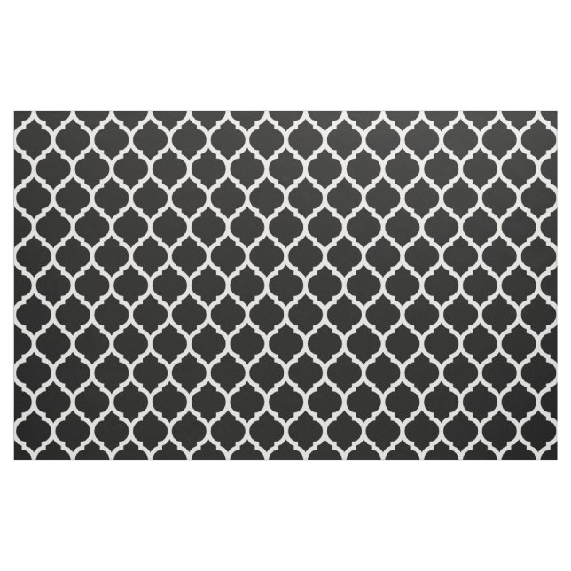 Black White Moroccan lattice Quatrefoil Pattern Fabric (Fat Quarter)