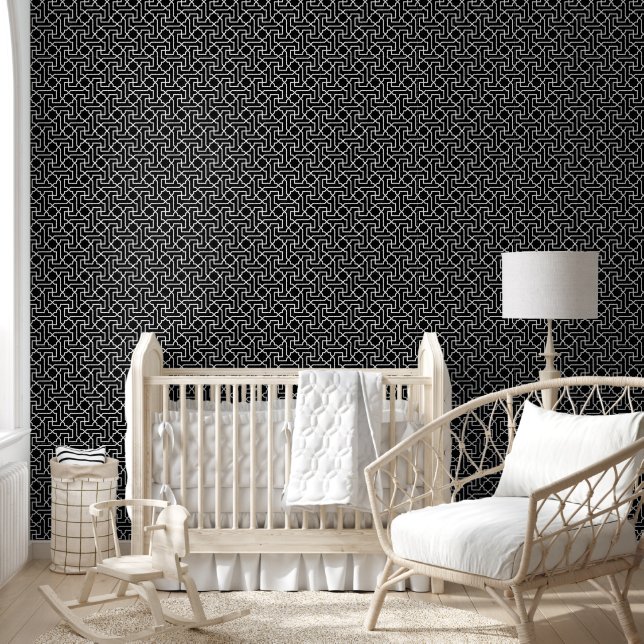 Black & White Moroccan Mosaic Pattern Wallpaper (Kids)