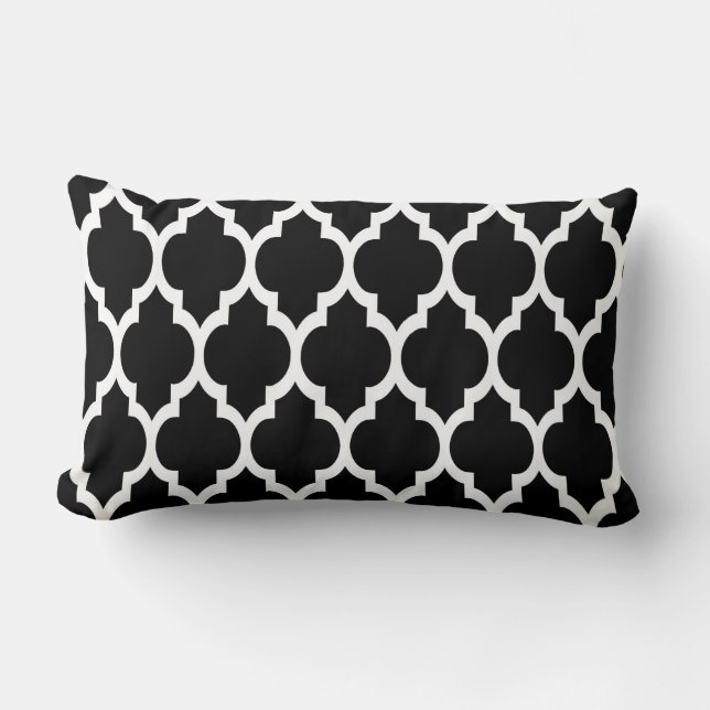 Black White Moroccan Quatrefoil Pattern #4 Lumbar Cushion (Front)
