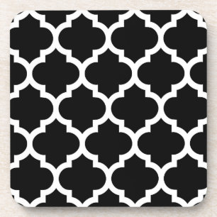 Black White Moroccan Quatrefoil Pattern #5 Coaster