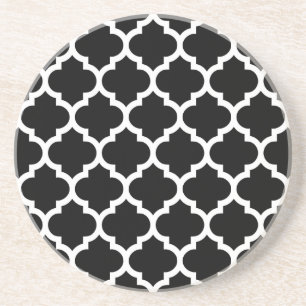 Black White Moroccan Quatrefoil Pattern #5 Coaster