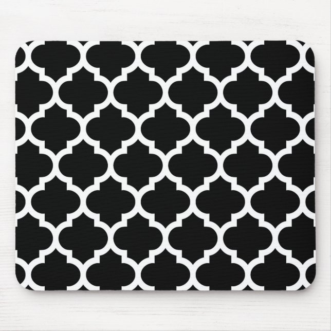 Black White Moroccan Quatrefoil Pattern #5 Mouse Pad (Front)