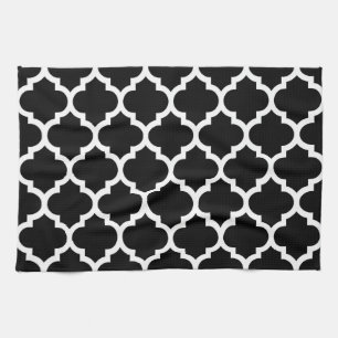 Black White Moroccan Quatrefoil Pattern #5 Tea Towel