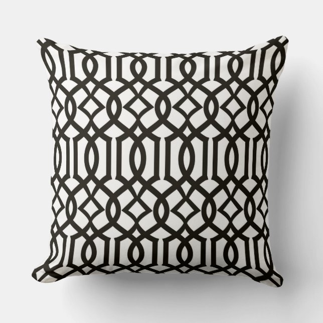 Black White Moroccan Trellis Decor Pillow (Front)