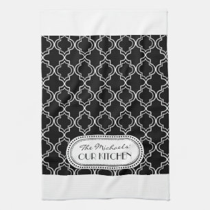 Black   White Moroccan Trellis Monogram Tea Towel