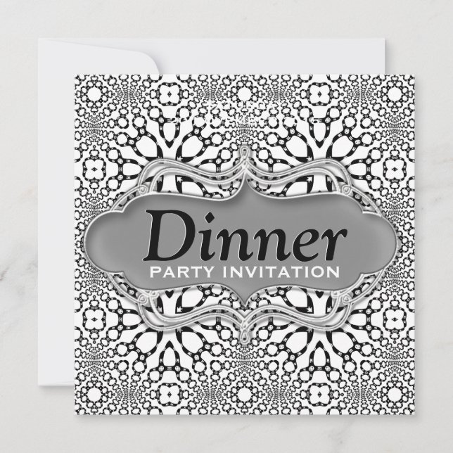 Black White Moroccan Tribal Dinner Party Invite (Front)