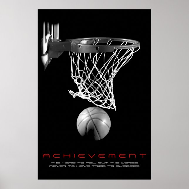 Black White Motivational Achievement Basketball Poster (Front)