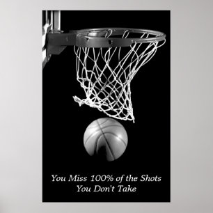 Black White Motivational Basketball Sport Poster