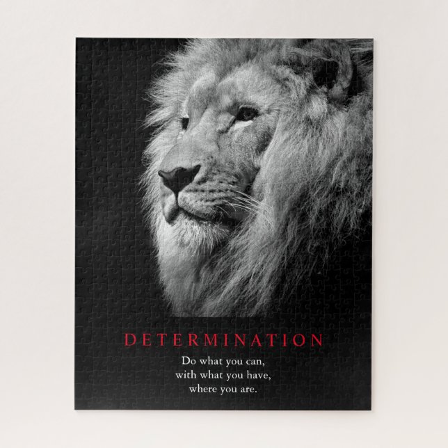 Black & White Motivational Determination Lion Art Jigsaw Puzzle (Vertical)