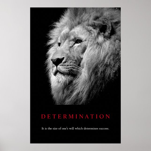 Black & White Motivational Determination Lion Art Poster (Front)