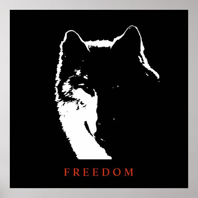 Black White Motivational Freedom Wolf Poster (Front)