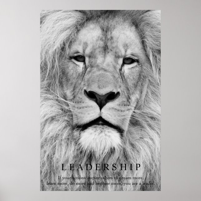 Black White Motivational Leadership Lion Eyes Poster (Front)