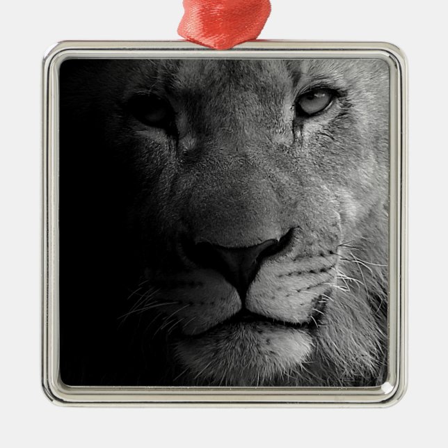 Black White Motivational Leadership Lion Portrait Metal Tree Decoration (Front)