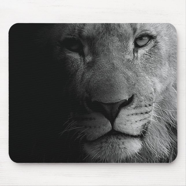 Black White Motivational Leadership Lion Portrait Mouse Pad (Front)