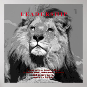 Black White Motivational Leadership Lion Poster