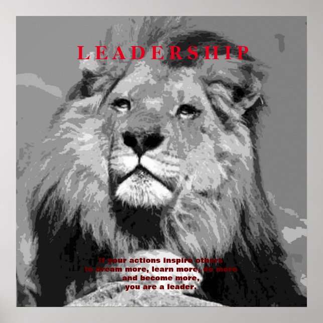 Black White Motivational Leadership Lion Poster (Front)