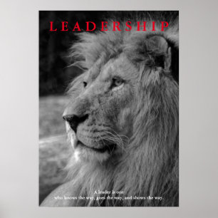 Black White Motivational Leadership Lion Poster
