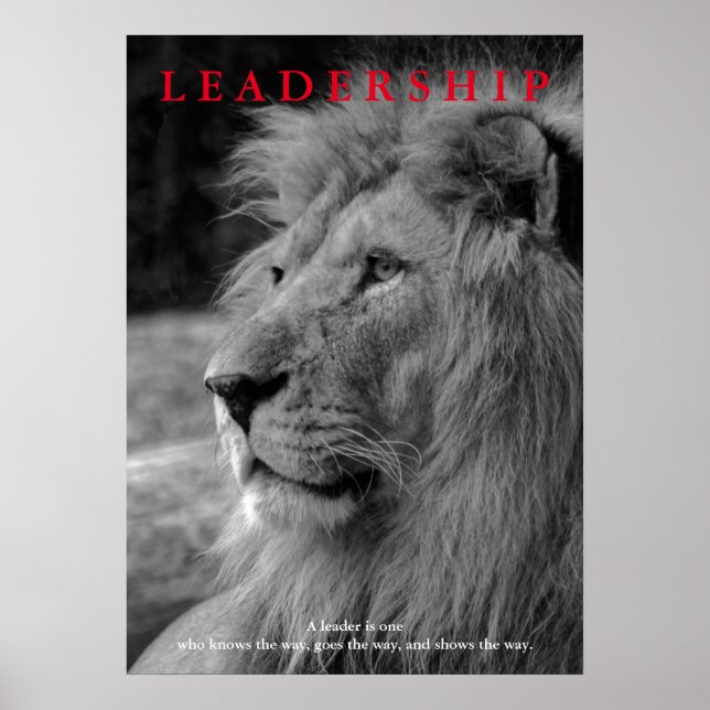 Black White Motivational Leadership Lion Poster (Front)