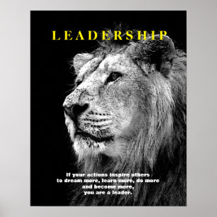 Black White Motivational Leadership Lion Poster
