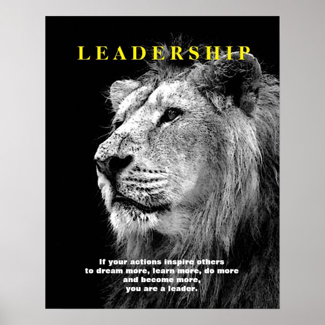 Black White Motivational Leadership Lion Poster (Front)