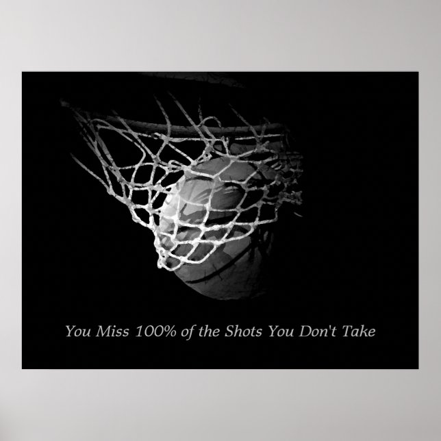 Black & White Motivational Quote Basketball Poster (Front)